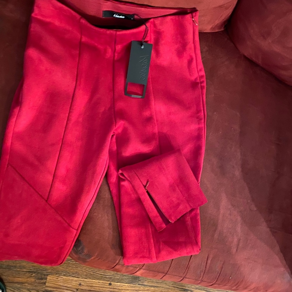 Red Crop Suede Pants
